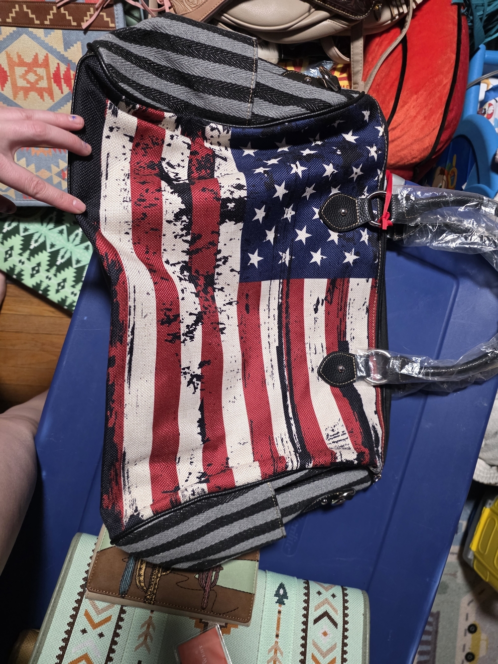 Montana West Navy, Red & White Canvas Shoulder Bag